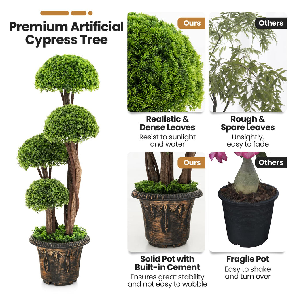Artificial Cypress Topiary Ball Tree, 2 Pack 3 Ft Tall Artificial Plant, Indoor/Outdoor Topiary Trees with Golden