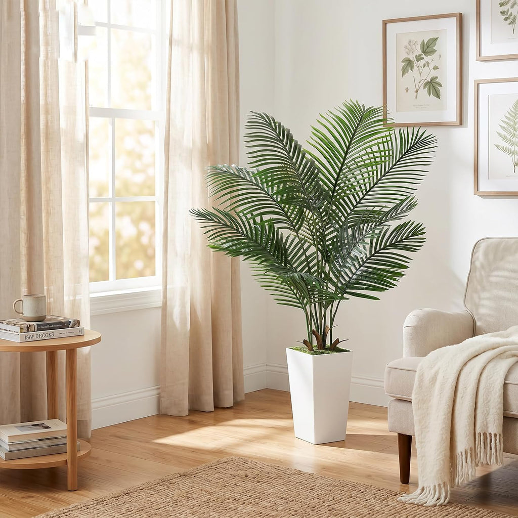 Palm Tree 6FT Artificial, 72in Tall Faux Palm Tree with 15.7 White Planter, Fake Potted Tree Home Office Decor