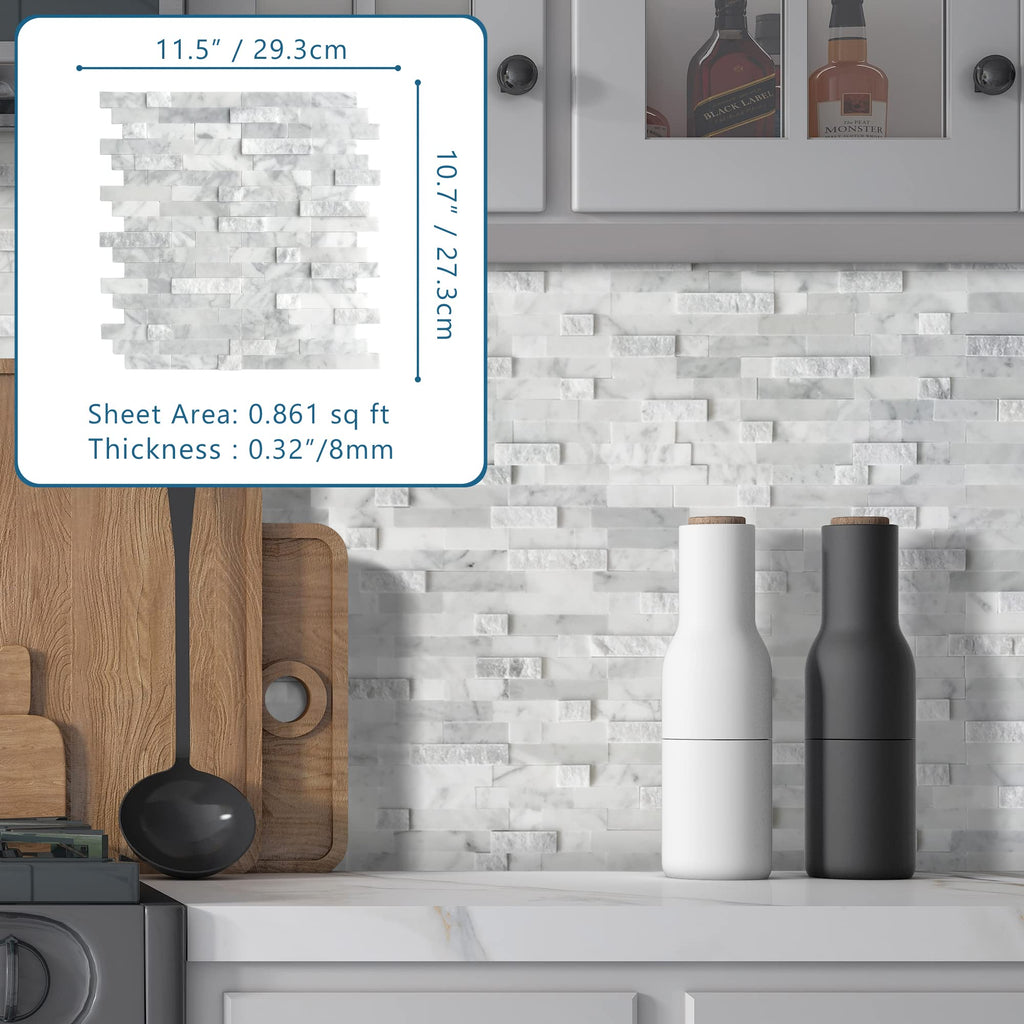 5-Sheet Peel and Stick Mosaic Natural 3D Stone Self Adhesive Marble Tiles, 11.5" x 10.7" Stick on Backsplash Bathroom