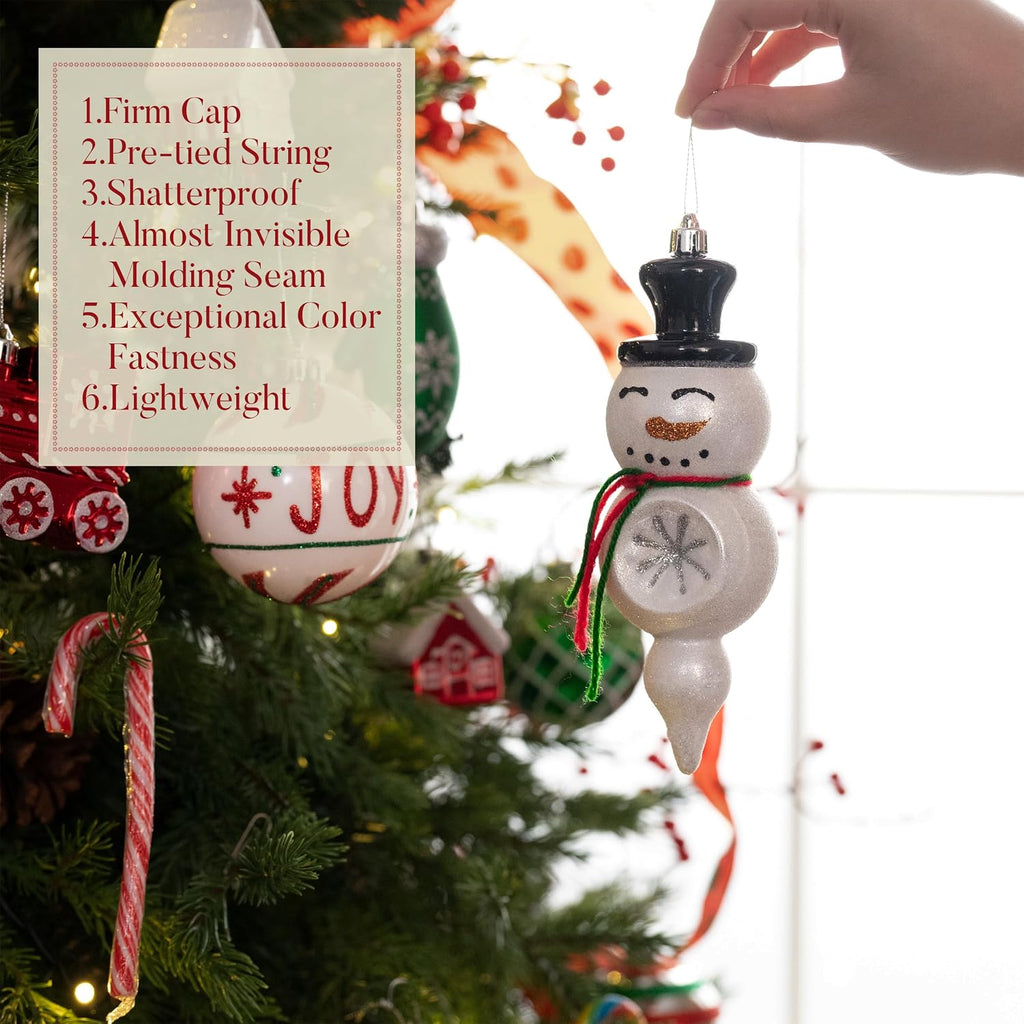 Christmas Tree Ornaments Set, 100ct Red Green White Shatterproof Christmas Tree Decorations Bulk, Variety Whimsical