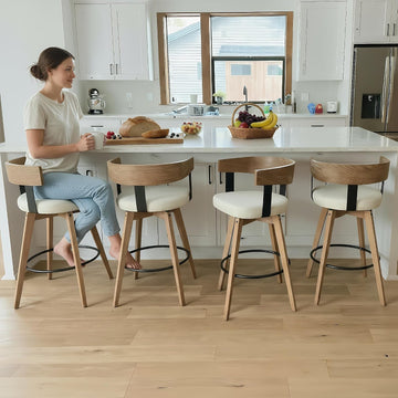 Swivel Bar Stools Set of 4-26" Counter Height Bar Stool with Footrest - Modern Wood Barstools with Linen Upholstered