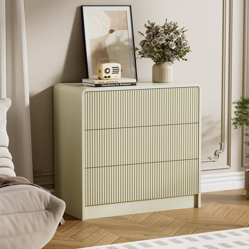 Beige 3 Drawer Dresser, 32" Wide Chest of Drawers