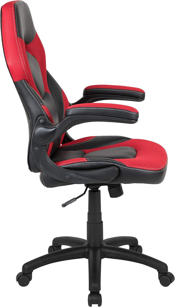X10 Gaming Chair Racing Office Ergonomic Computer PC Adjustable Swivel Chair with Flip-up Arms, Red/Black LeatherSoft