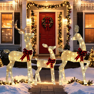 48 Inch 2.5D Lighted Christmas Deer Decorations 3-Piece Reindeer Family Set