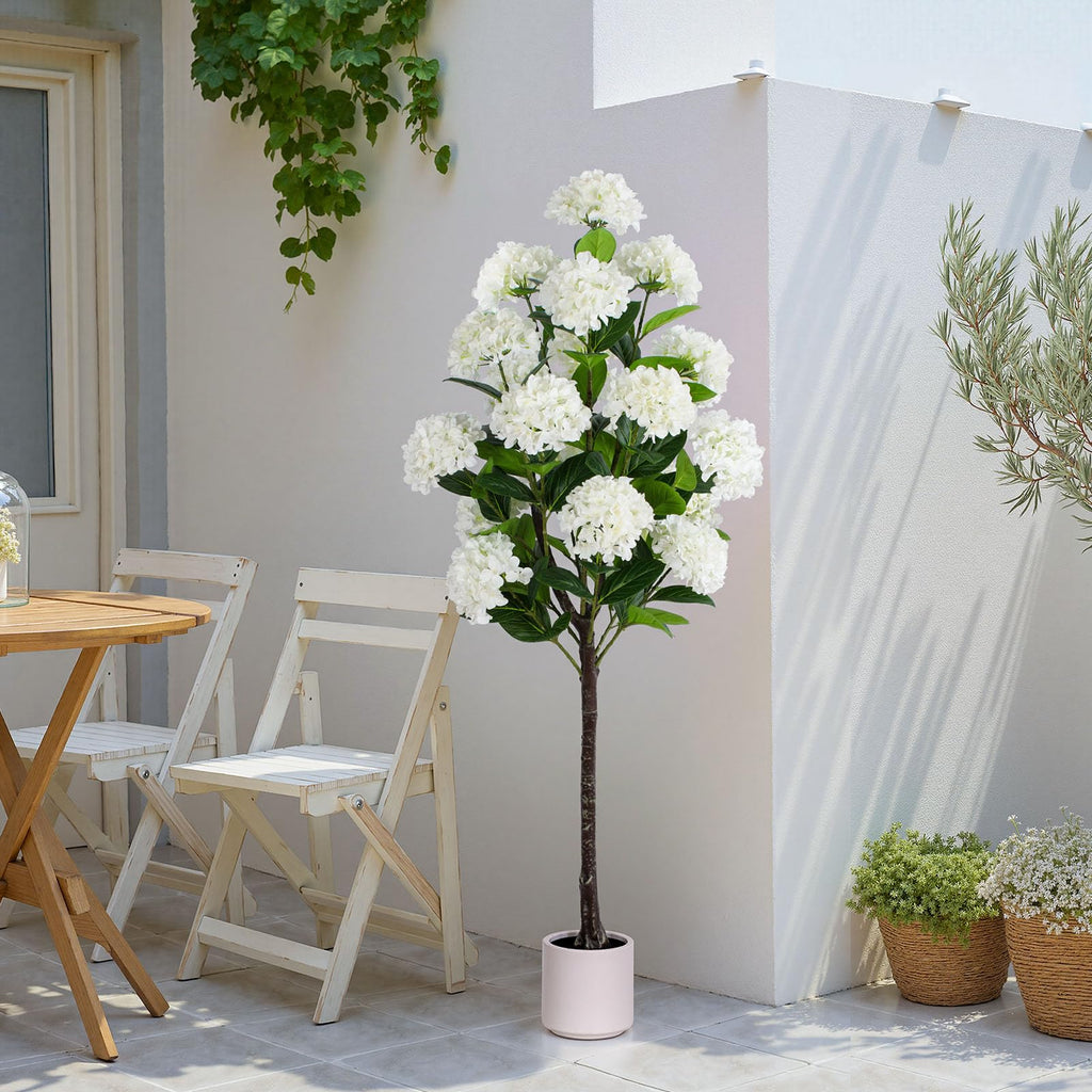 6 FT Artificial Hydrangea Tree- Large Faux Hydrangea Plants Indoor Outdoor, Fake Flower Trees with White Tall Planter