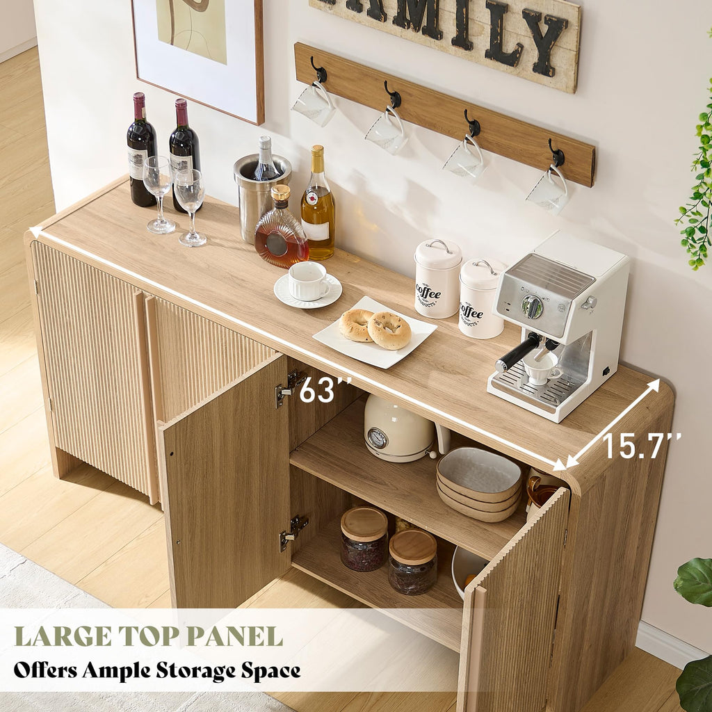 63" Fluted Sideboard Buffet Cabinet with Storage