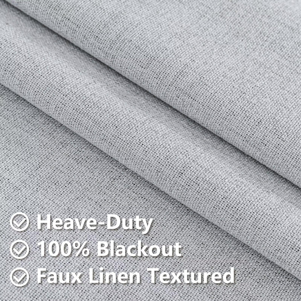 100% Blackout Curtains 96 inch Length Faux Linen (W37 x L96, White)