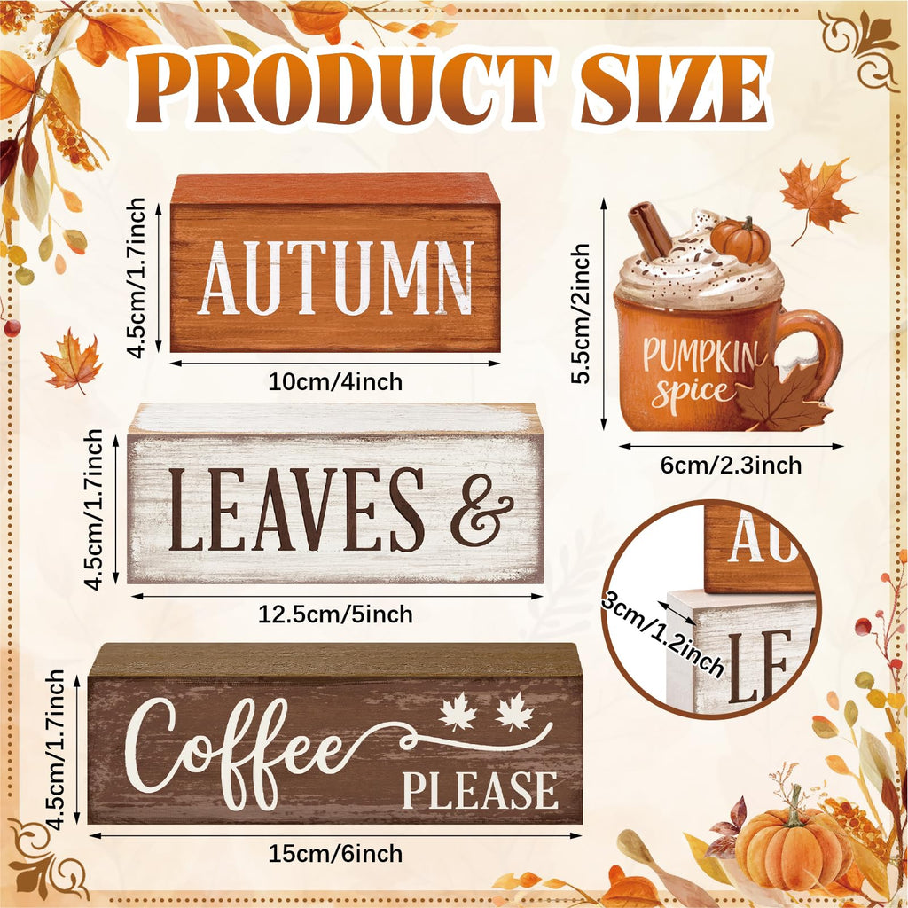 4 Pcs Fall Tiered Tray Decor, Wooden Fall Decorations