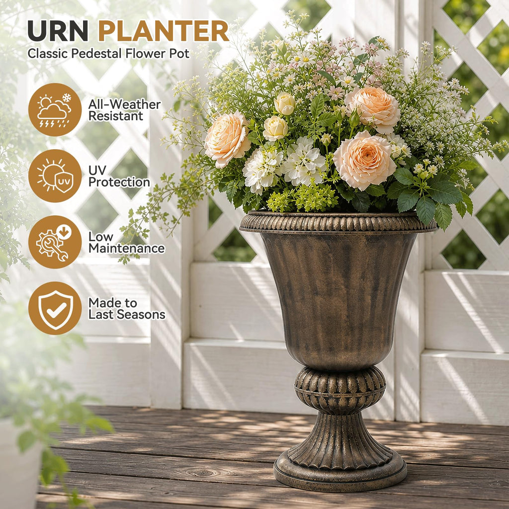 20 Inch Urn Planter for Outdoor Plants, Set of 2, Bronze