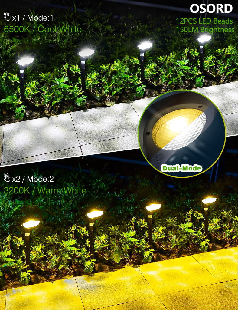 Solar Pathway Lights Outdoor 4 Pack - 150 LM High Bright Solar Lights Outdoor Waterproof IP65, Warm/Cool 2 Color