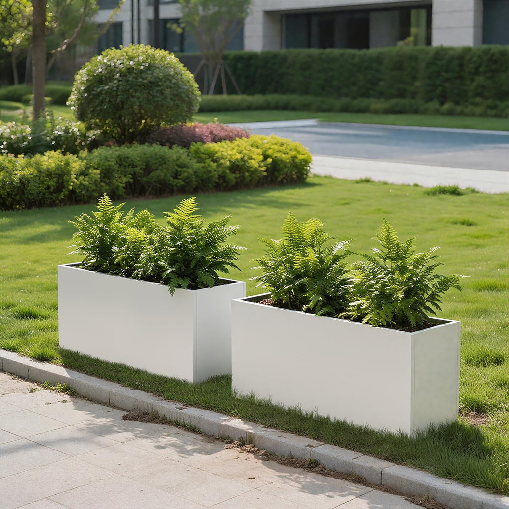 Metal Planter Box 36" L x 12" W x 16" H White Steel Outdoor Planter Box