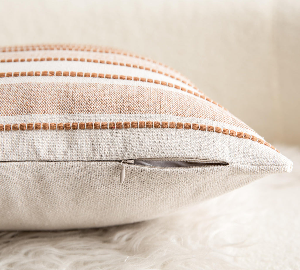 Decorative Boho Lumbar Throw Pillow Covers, Farmhouse Textured Pillow Case, 12 x 20 Inch Set of 2, Chair Sofa Bedroom