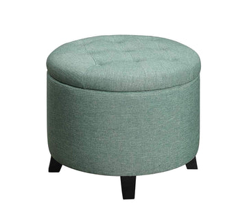 Designs4Comfort Round Storage Ottoman 19.75" - Versatile Contemporary Foot Stool, Green Fabric