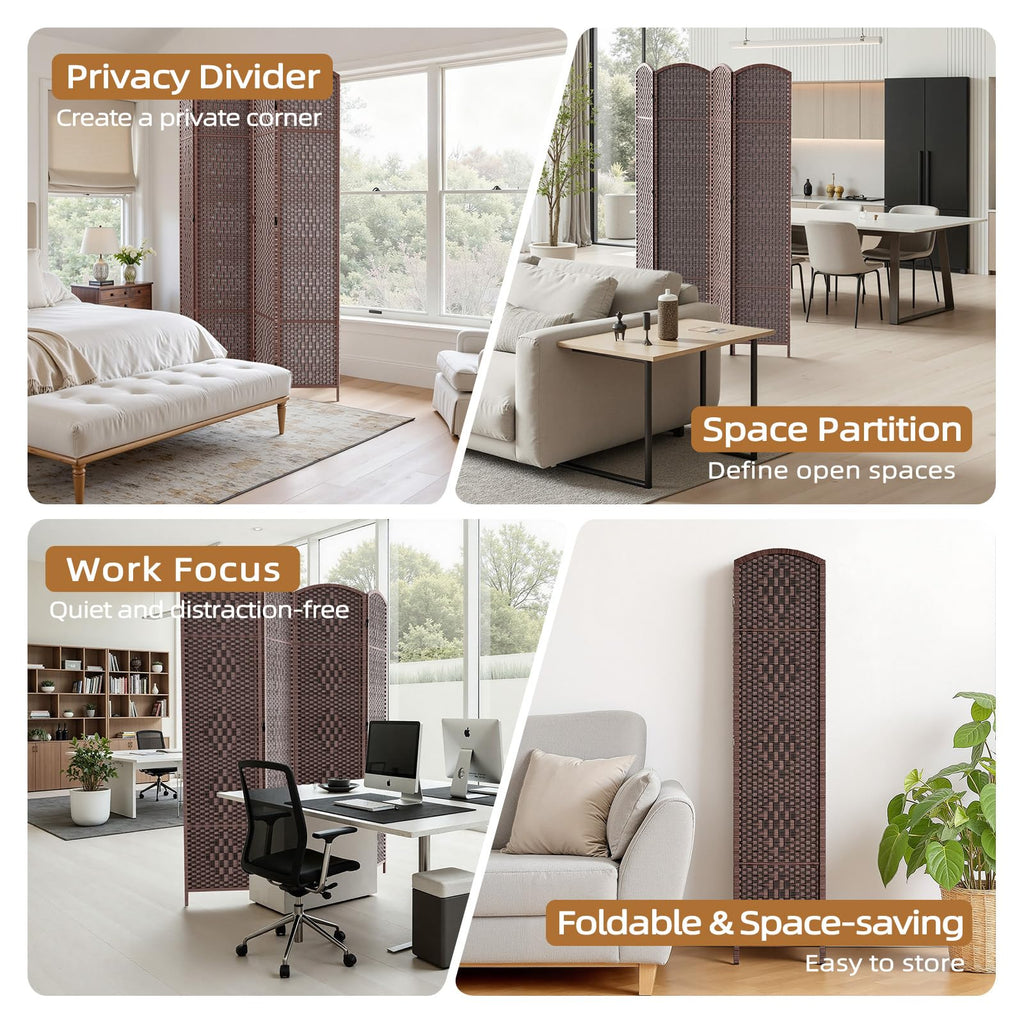Room Divider Panel, 4 Panel Partition Room Dividers Screen, Brown