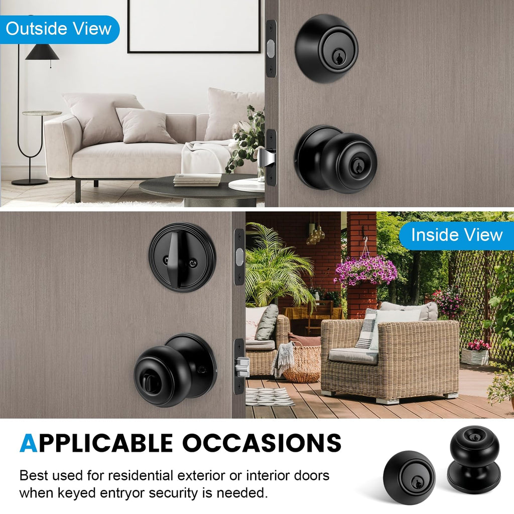 4 Pack Front Door Lock Set,Matte Black Exterior Door Lock Set with Deadbolt,Single Cylinder Deadbolt Lock and Door