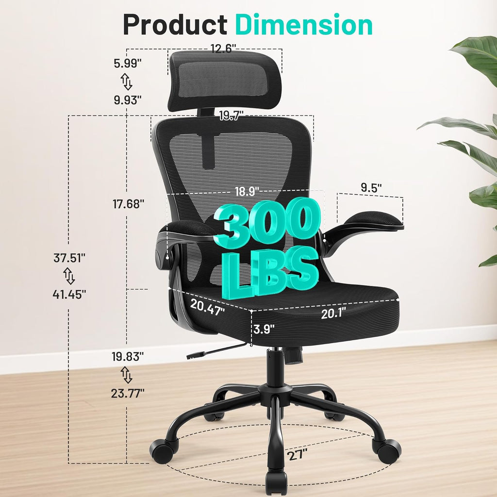 Office Chair - Ergonomic Desk Chair Breathable Mesh Chair with 2D Headrest & Adjustable Lumbar Support - Executive