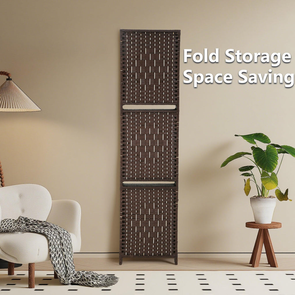 6 Panel Folding Room Divider with Shelves | 5.9ft, Dark Brown