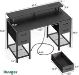 47 inch Computer Desk with 4 Drawers, Gaming Desk with LED Lights & Power Outlets