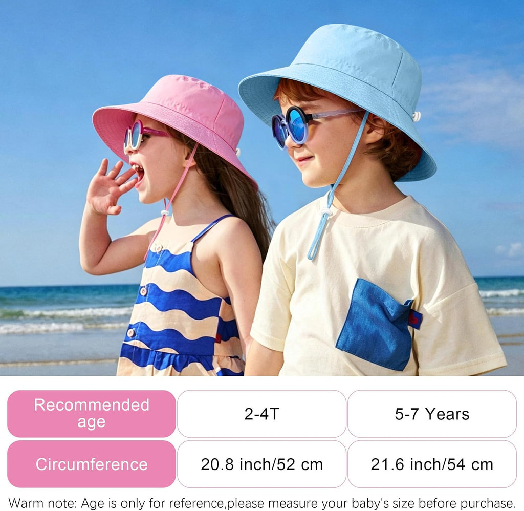 4 Pack Baby Toddler Sun Hat Summer UPF 50+ Sun Protection Bucket Hat Adjustable Wide Brim Beach Hats for Girls Boys