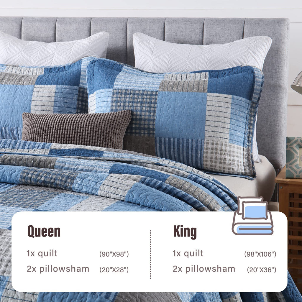 100% Cotton Quilt Farmhouse Plaid 3-Pieces Bedding