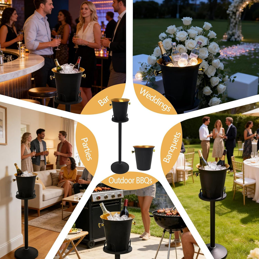 Champagne Bucket with Stand, Standing Ice Buckets 5L(Matter Black 1Pack)