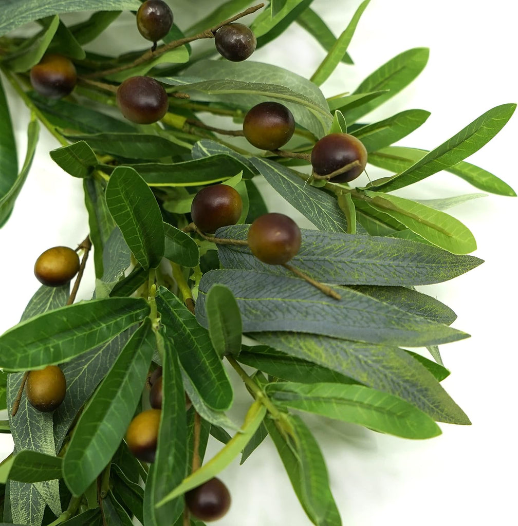 20 inches Artificial Green Olive Wreath Greenery Wreath with Olive Leaves, Bean for Front Door Indoor Outdoor