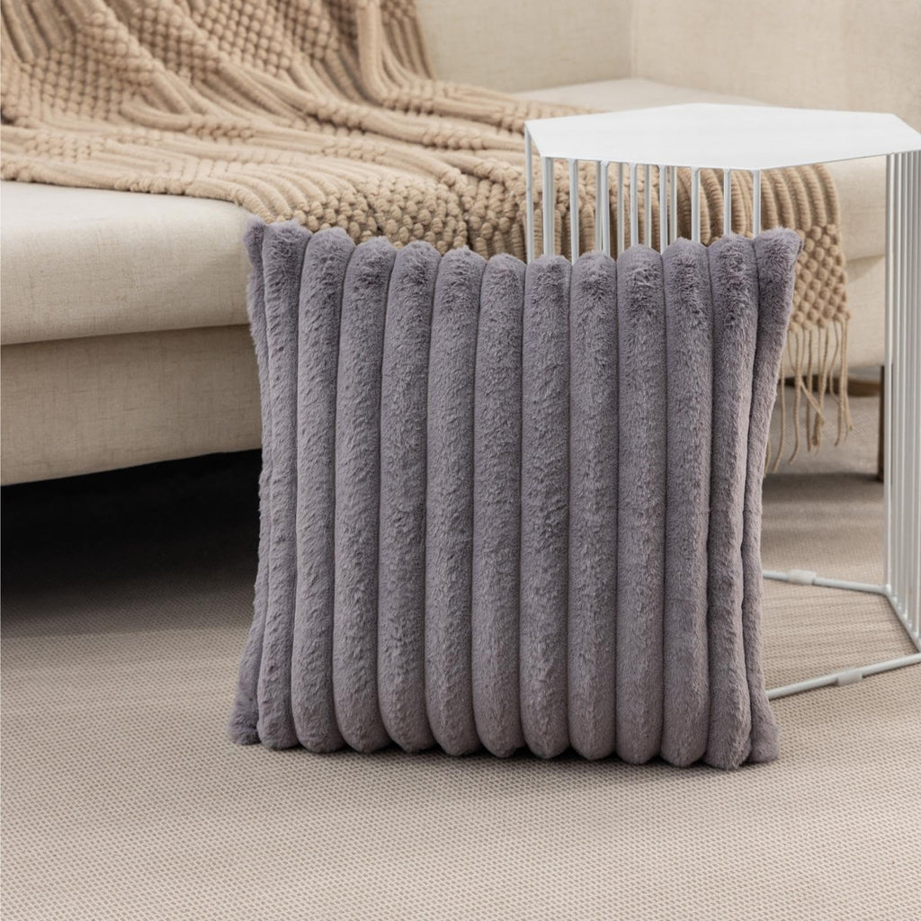 Faux Fur Decorative Throw Pillow Covers 24 x 24 Inch, Dark Grey