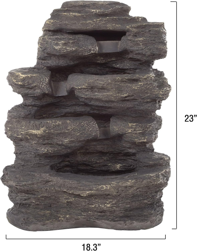 Outdoor Water Fountain With Cascading Waterfall, Natural Looking Stone and Soothing Sound for Decor on By,Brown
