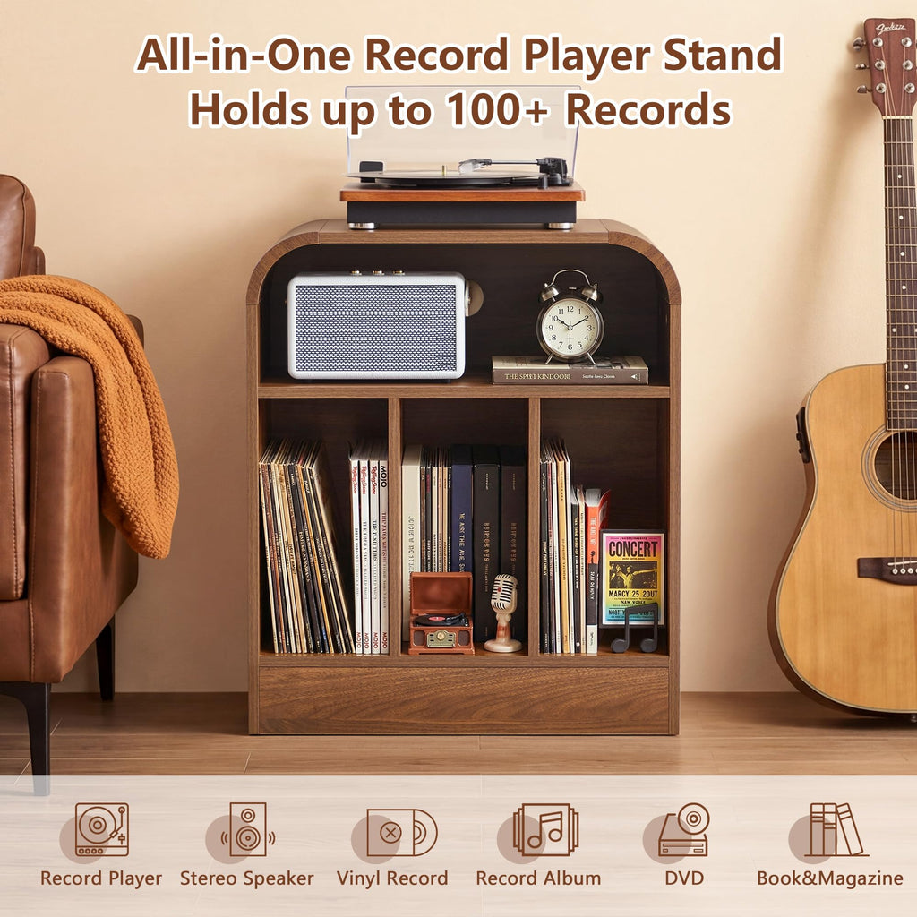 3 Tier Record Player Stand with Vinyl Storage