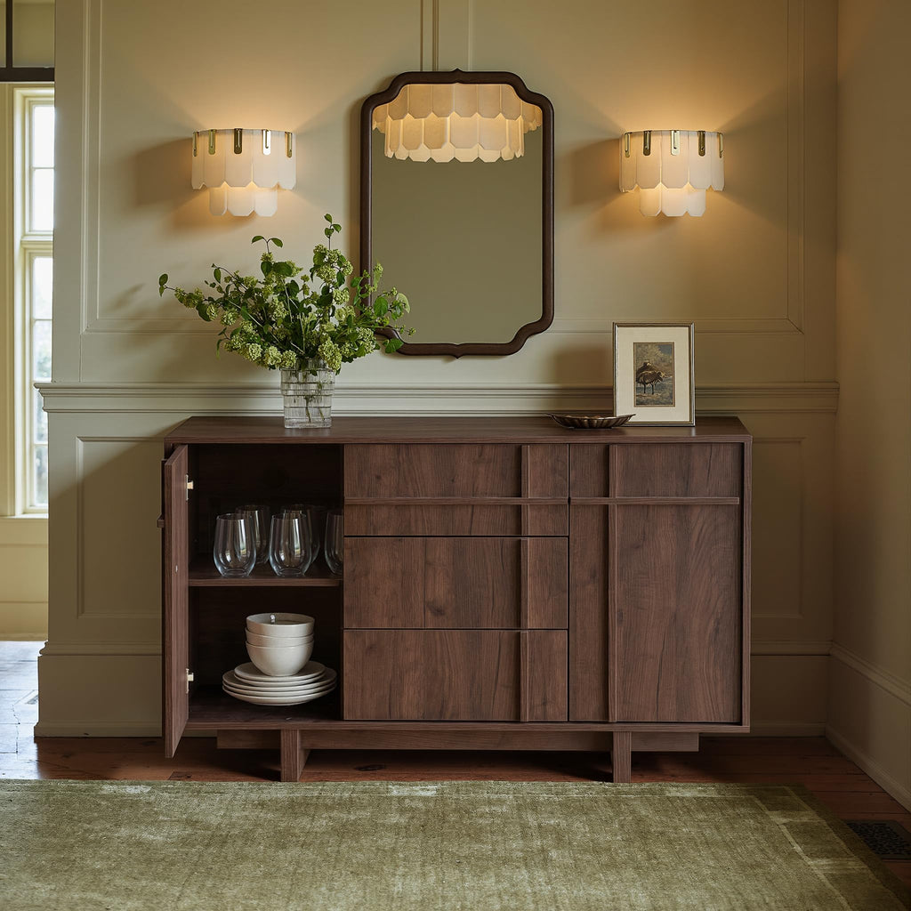 47.2" Buffet Cabinet with Storage, Skeleton Line Design, Walnut