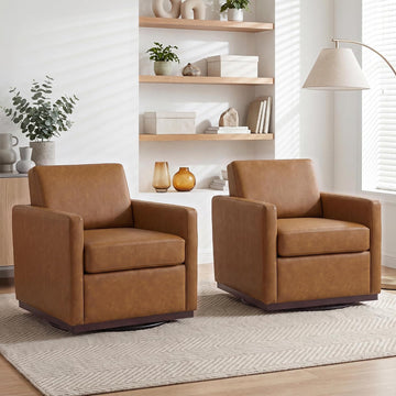 Faux Leather Swivel Accent Chairs,Upholstered Club Armchairs,Brown - Set of 2