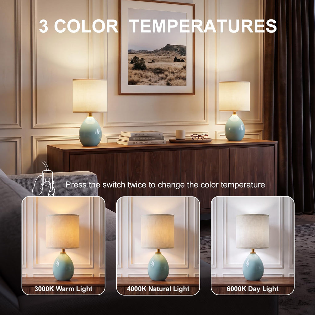 17.7" Ceramic Table Lamps Set of 2 Bedroom, Blue