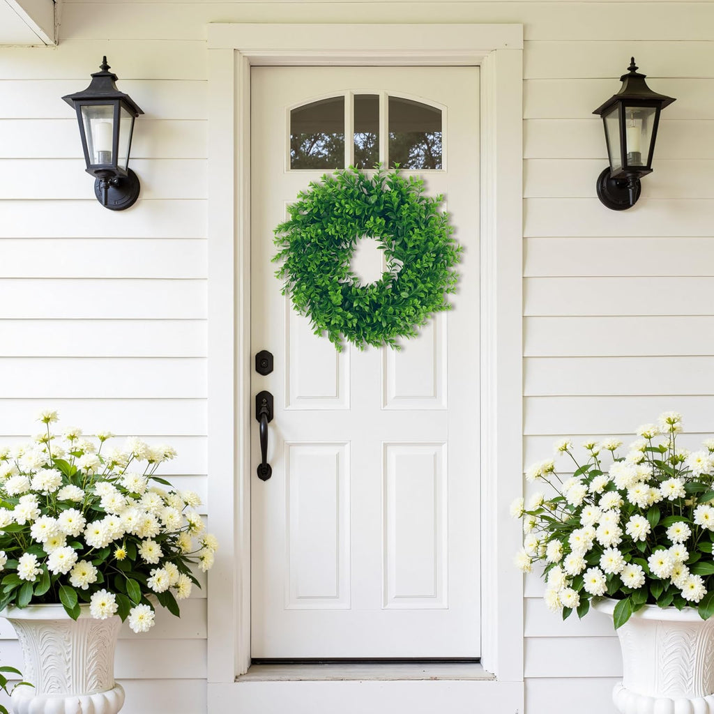 17" Front Door Boxwood Wreaths, Spring Summer Green Wreath