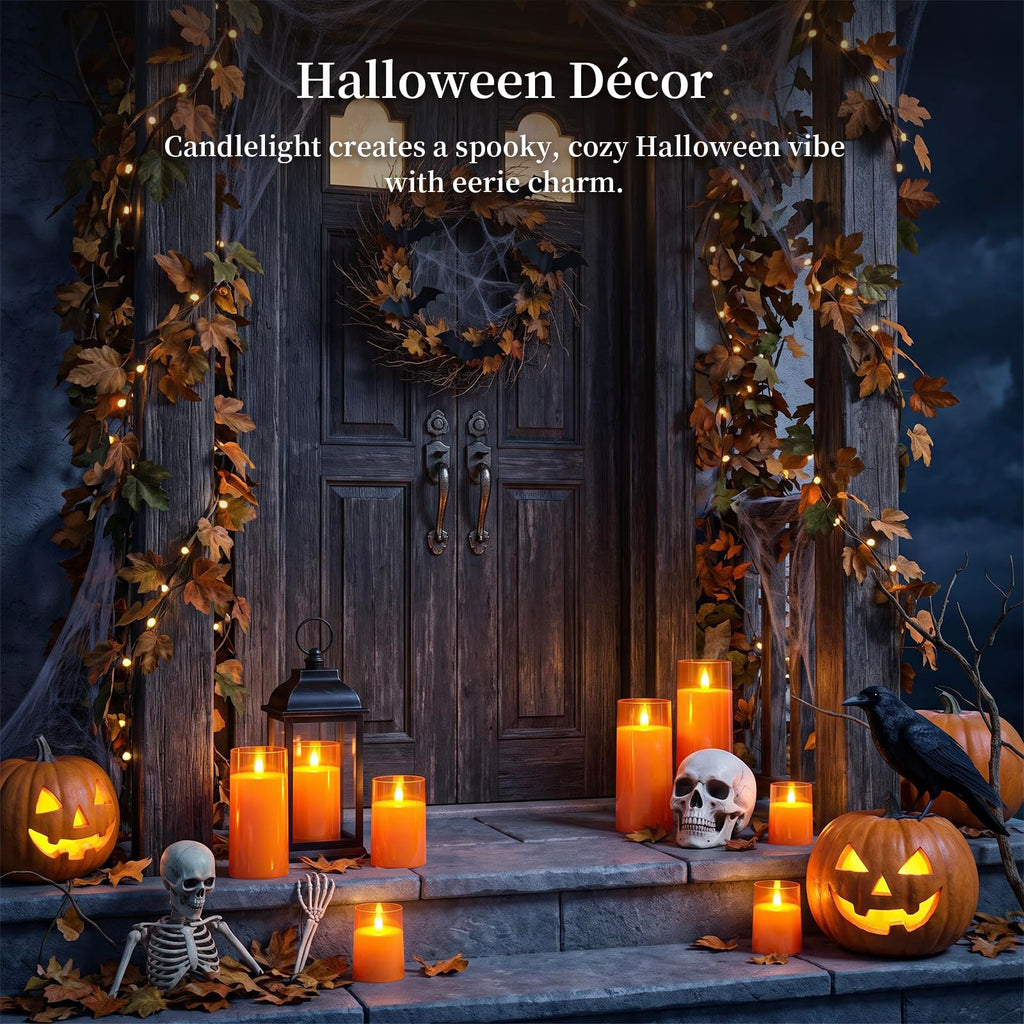 Orange Flameless Candles Realistic Flickering with Remote for Fall
