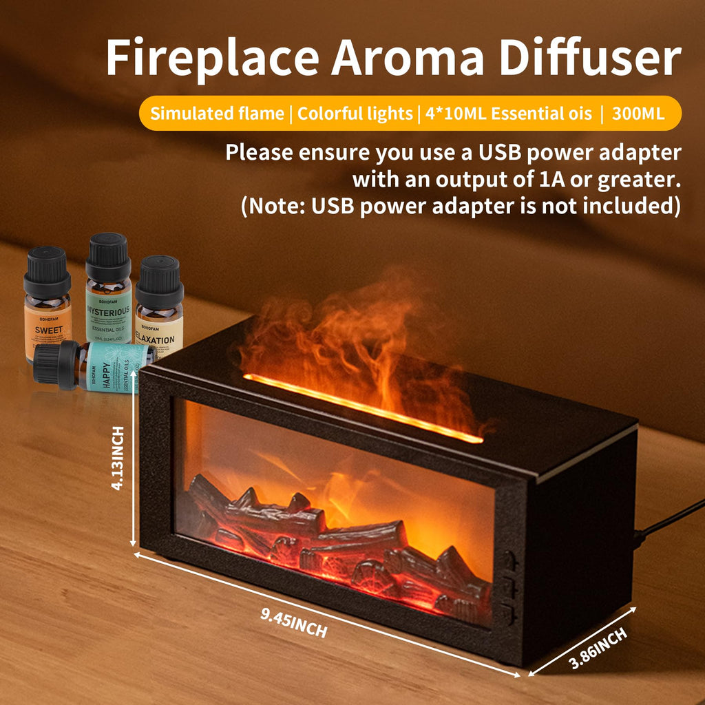 Fireplace Essential Oil Aroma Diffuser, Flame Aromatherapy Humidifier