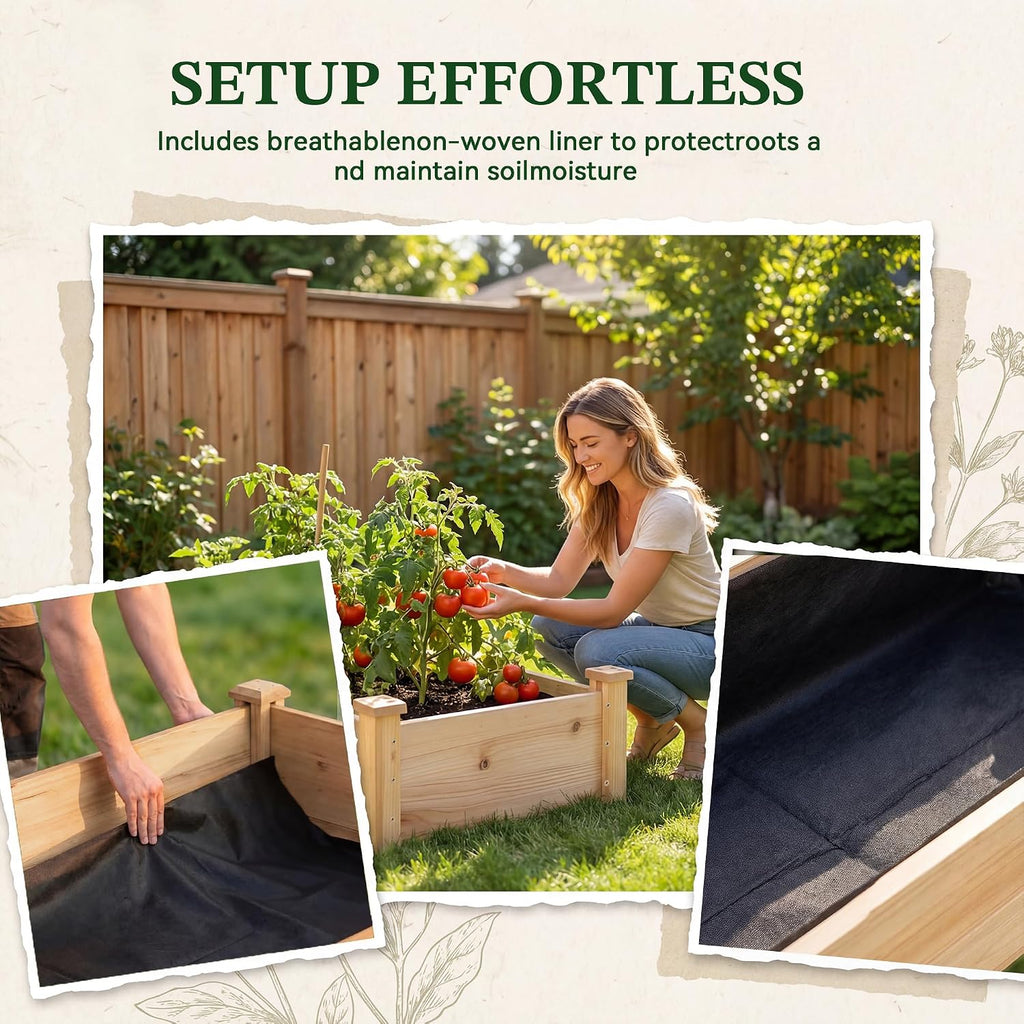 Raised Garden Bed Wooden Planter Box for Vegetables/Flowers, Wood | Fir wood raised bed offers easy assembly, and a