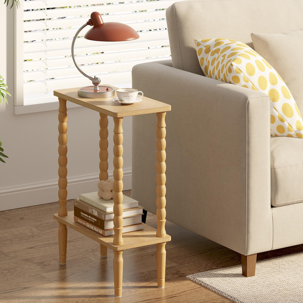 Narrow Side Table with Solid Wood Legs, Small End Table Set of 2