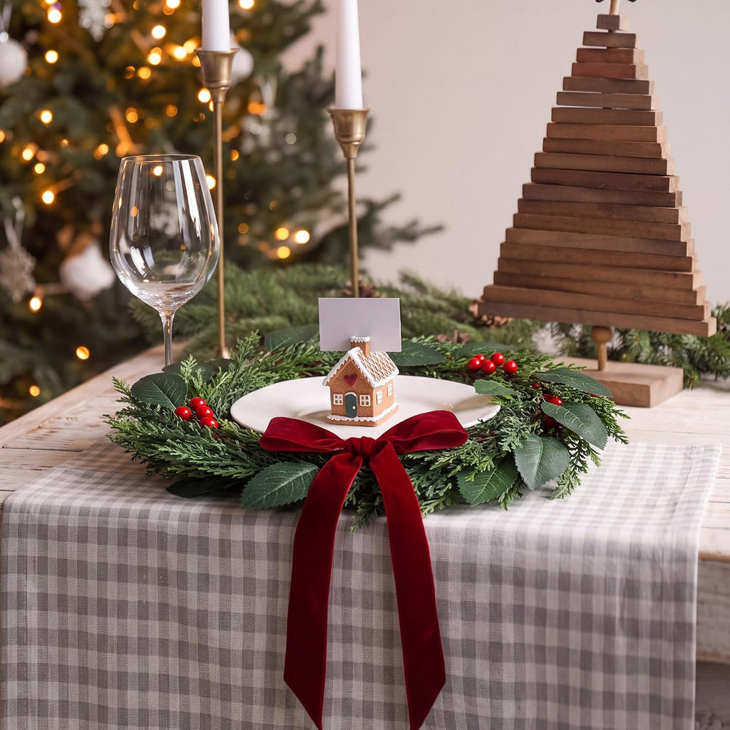 6 Pack Christmas Wreaths Charger Plate Centerpieces,Pine Needles