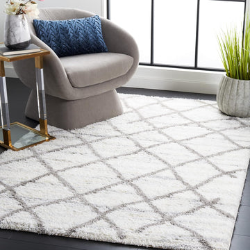 Tahoe Shag Collection Area Rug, White & Grey, Moroccan Boho Design, Non-Shedding & Easy Care, 1.2-inch