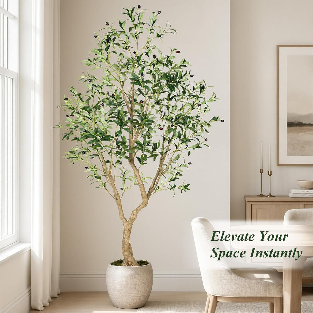 6FT Olive Trees Artificial,Tall Faux Olive Tree with Lifelike Branches and Realistic Olives, Lush and Elegant Fake