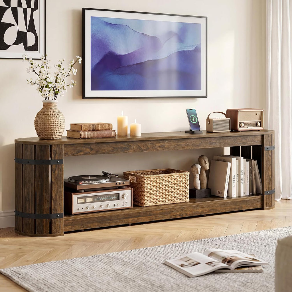 82.68 Inch TV Stand for TVs up to 90 Inch, Long TV Console Table | 2-Tier Storage Media Entertainment Center for