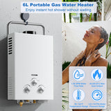 Outdoor Propane Tankless Water Heater - 6L 1.58 GPM Portable Gas Water Heater with Handle & Overheating Protection
