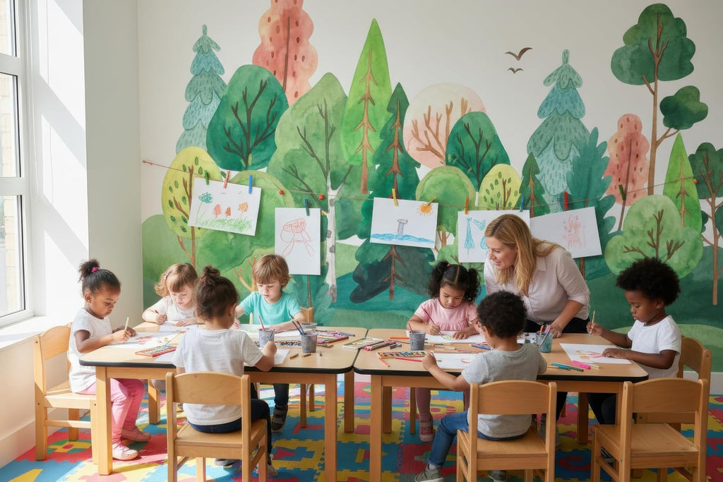 Woodland Nursery Wall Murals: Watercolor Forest Wallpaper | Nature Landscape Theme, Peel & Stick or Traditional