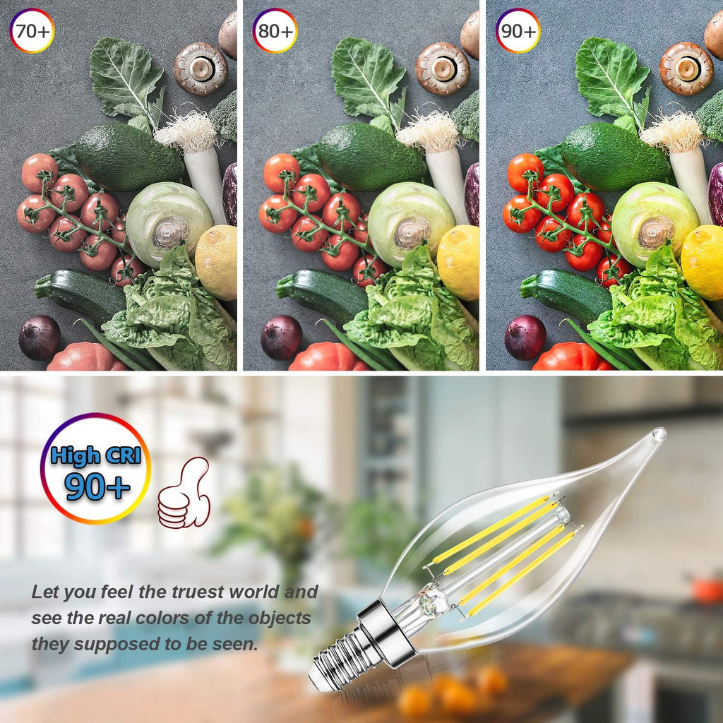 E12 Candelabra LED Bulbs, 6W Clear Filament Chandelier Light Bulbs