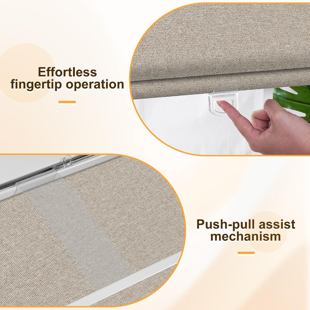 Blackout Roman Shades for Indoor Windows Cordless,Pull Down Linen Fabric Roman Blinds,Privacy Window Shades for Door