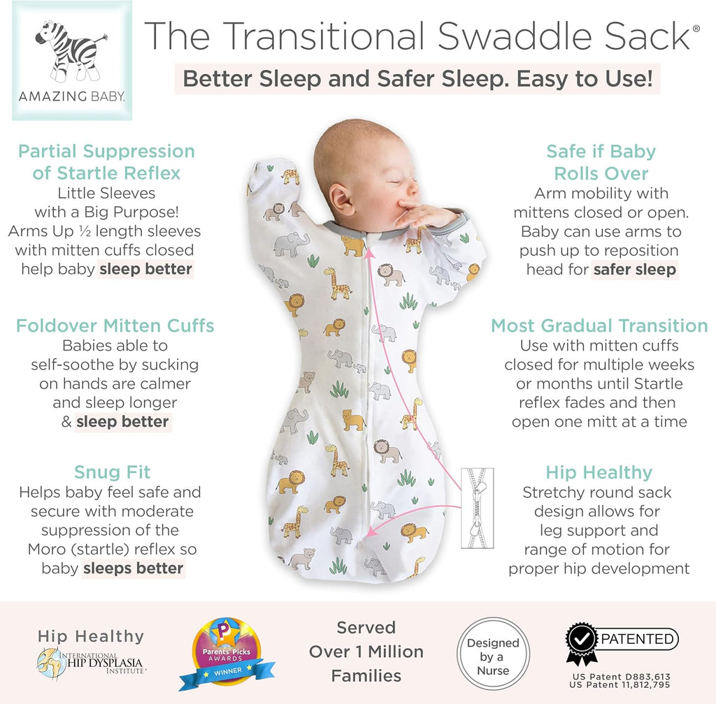 Transitional Swaddle Sack, Cotton, On Safari
