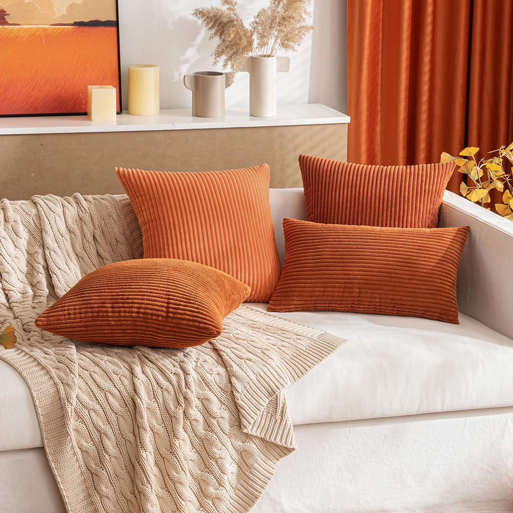Fall Lumbar Corduroy Throw Pillow Covers Set of 2 12x20 Rust