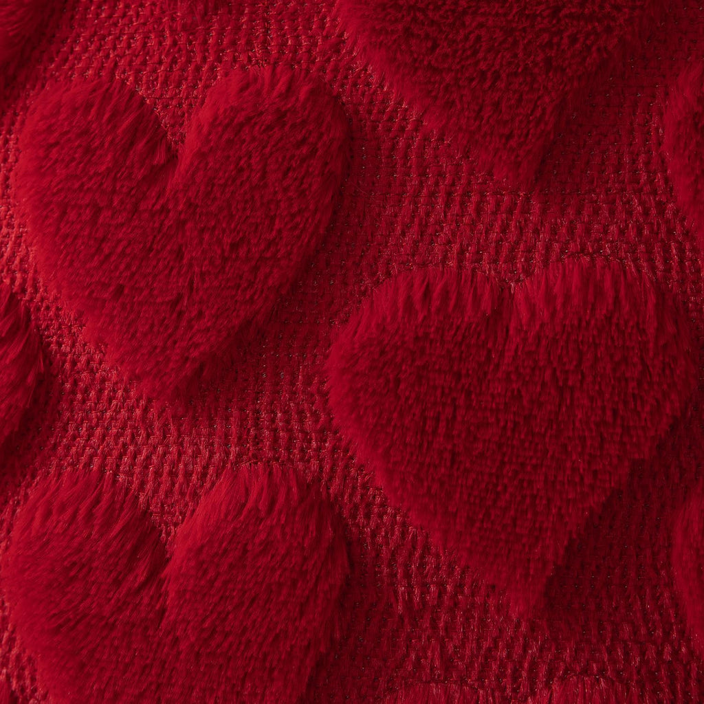 Valentines Pillow Covers 18x18 inch Valentines Day Decoration Red Heart Soft Plush Faux Fur Jacquard Throw - Set of 2
