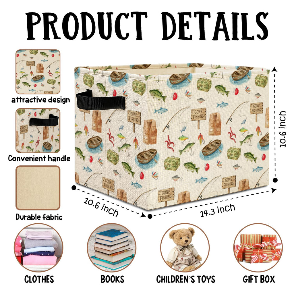 Fishing Boys Room Storage Bins Box with Handles, Fish Fishing Lover Gifts Laundry Basket Hamper Collapsible Clothes