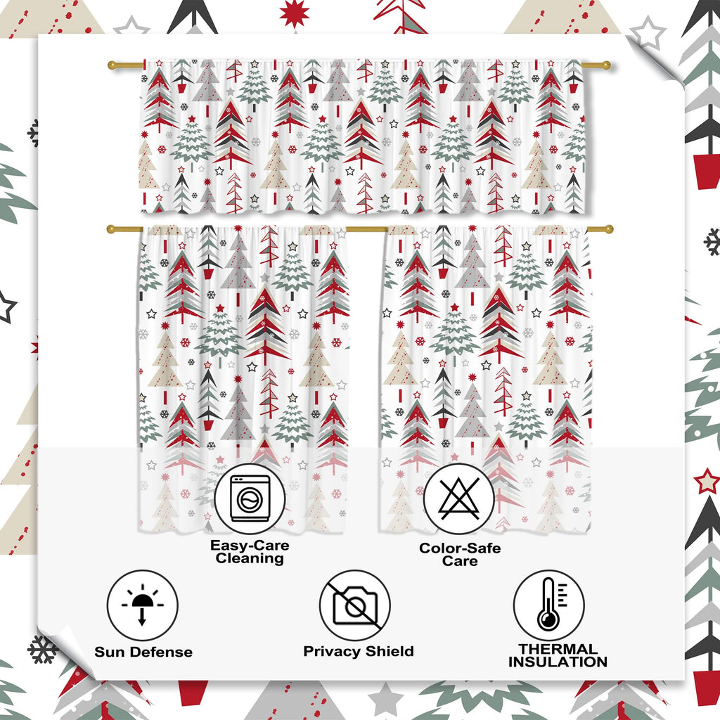 Merry Christmas Kitchen Curtains for Windows, Christmas Trees Decorations Valances, Winter Trees Curtains and